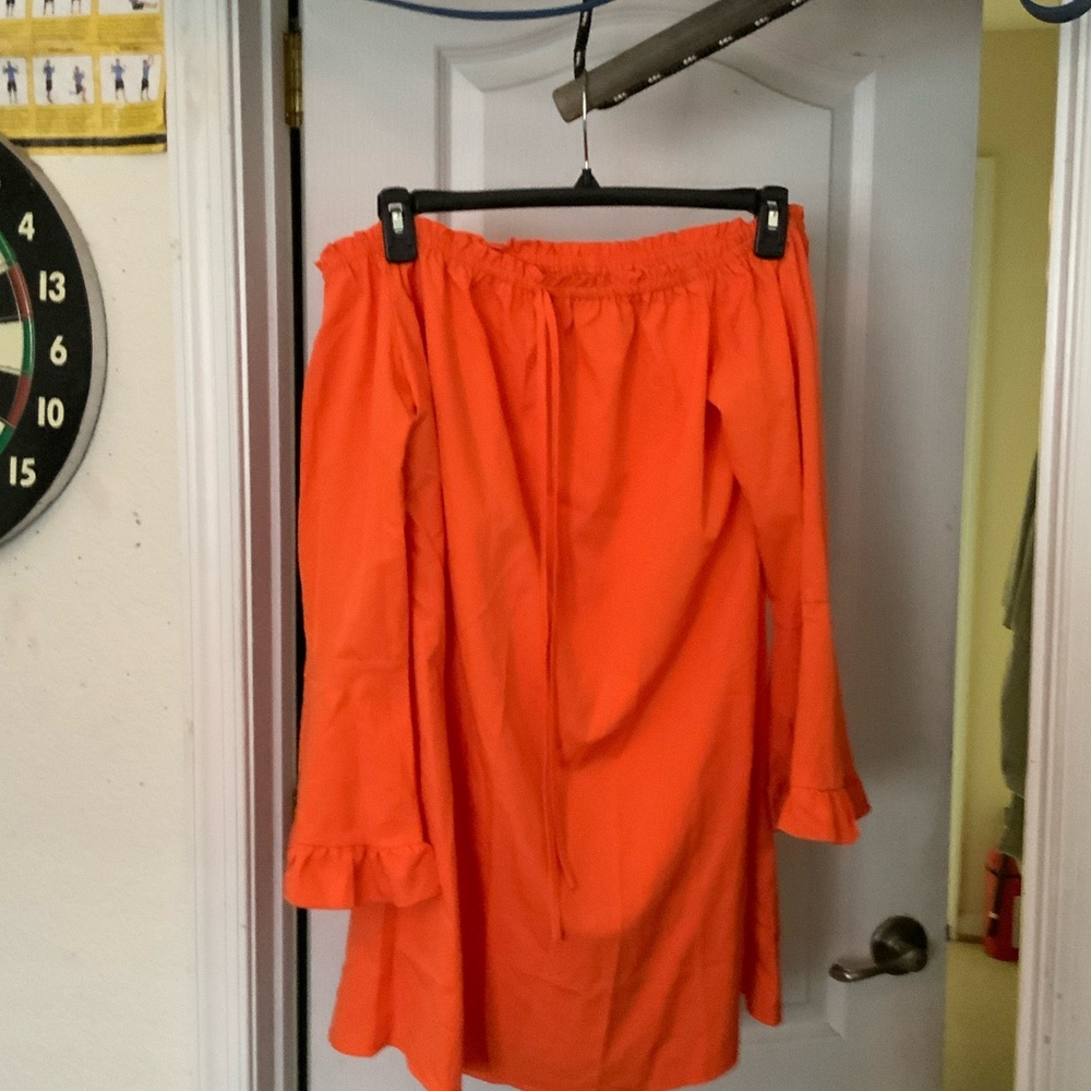 SHEIN Vibrant Orange Off-Shoulder Skirt Set